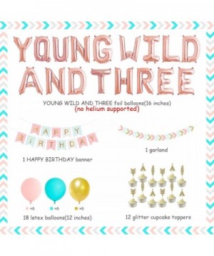 Young Wild And Three Decoration Pack Green Pink Yellow Glitter Arrow Pennant Happy Birthday Banner Gold Glitter Cupcake Toppe...