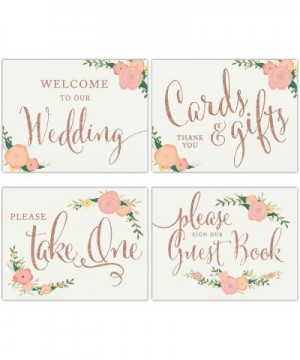 Unframed Wedding Party Signs- 8.5x11-inch- Faux Rose Gold Glitter with Floral Flowers- Welcome to Our Wedding- Cards and Gift...