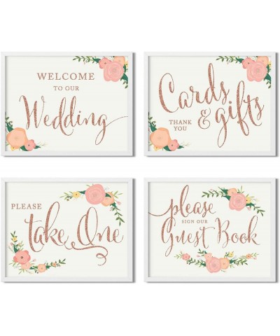 Unframed Wedding Party Signs- 8.5x11-inch- Faux Rose Gold Glitter with Floral Flowers- Welcome to Our Wedding- Cards and Gift...