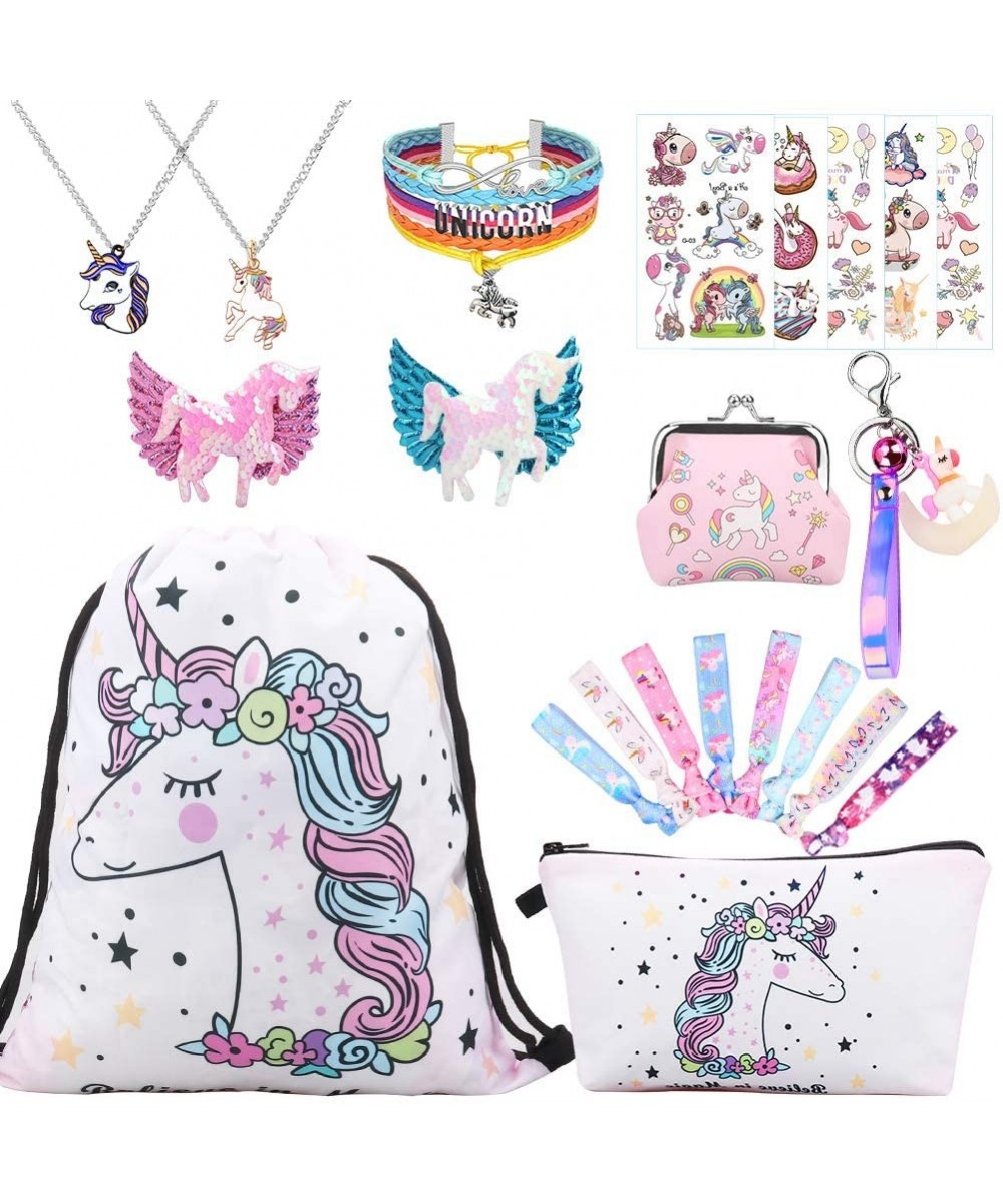 Unicorn Gifts for Girls Drawstring Backpack/Makeup Bag/Bracelet/Necklace for Party Favors - White Unicorn 18 - CG18AIA3A59 $1...