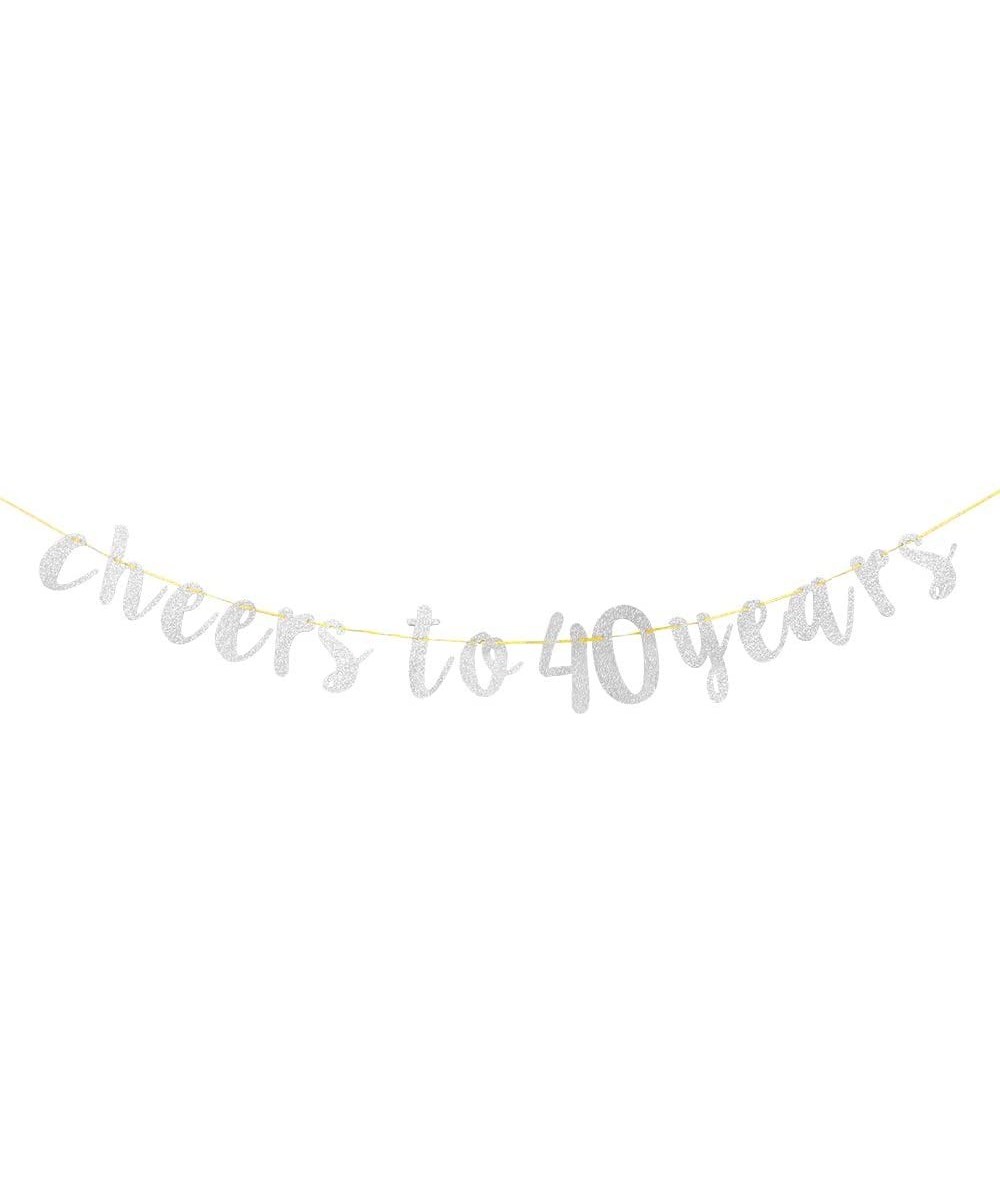 Glitter Silver Cheers to 40 Years Banner - 40th Birthday Sign Bunting 40th Marriage Anniversary Party Bunting Decoration - CW...