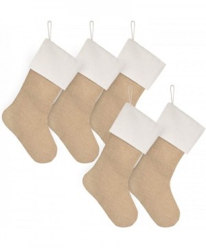 Burlap Christmas Stockings Set of 5 Large Plain DIY Xmas Holiday Fireplace Hanging Decoration Gifts for Family Kids Ivory - 5...