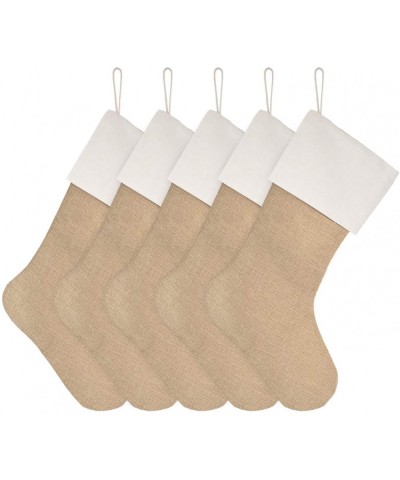 Burlap Christmas Stockings Set of 5 Large Plain DIY Xmas Holiday Fireplace Hanging Decoration Gifts for Family Kids Ivory - 5...