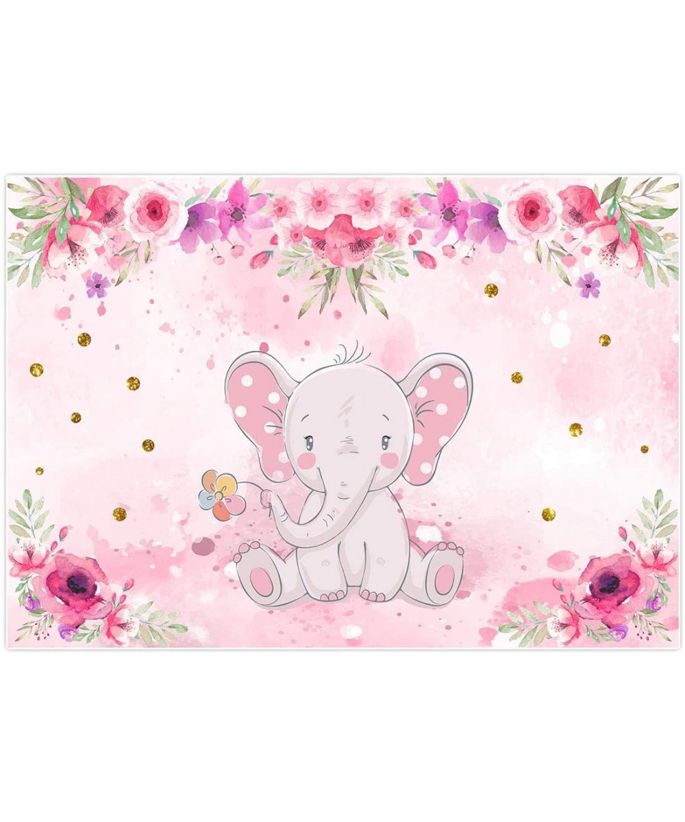 7x5ft Elephant Baby Shower Backdrop Gender Reveal Pink Floral Party Decorations Birthday Photo Booth Background for Girls Des...