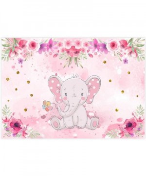 7x5ft Elephant Baby Shower Backdrop Gender Reveal Pink Floral Party Decorations Birthday Photo Booth Background for Girls Des...