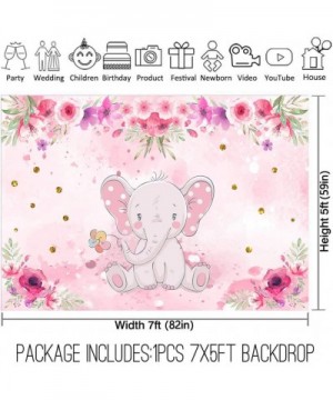 7x5ft Elephant Baby Shower Backdrop Gender Reveal Pink Floral Party Decorations Birthday Photo Booth Background for Girls Des...