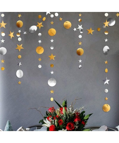 Gold Silver Star and Circle Dot Garland Decorations Metallic Glitter Circle Garlands Streamer Backdrop Glittery Hanging Bunti...