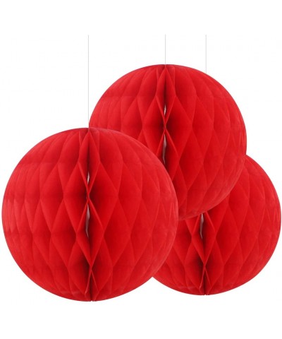 8 In Red Paper Honeycomb Tissue Balls for Party Decoration Set of 3 Red Paper Honeycomb Tissue Ball for Party Decoration (3pc...