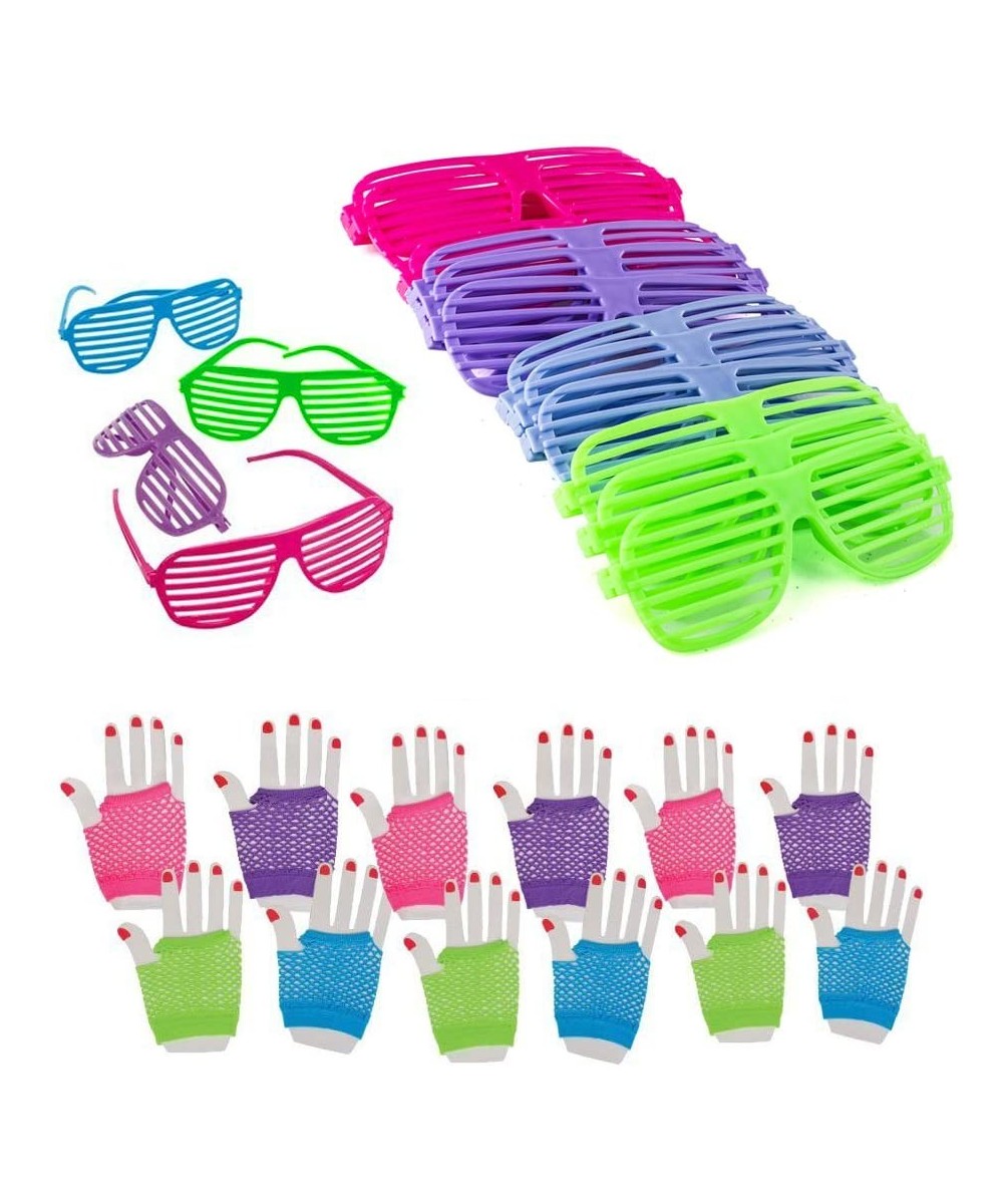 Dozen 80's Rock Star Fishnet Gloves with Neon Shutter Glasses - CY1282ANQZV $13.92 Party Favors