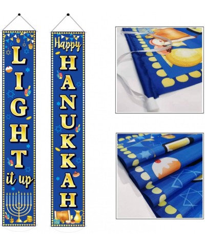 Happy Hanukkah Banner Hanukkah & Chanukah Decorations Porch Hanging Blue Welcome Sign for Home Holiday Party Outdoor Decor - ...