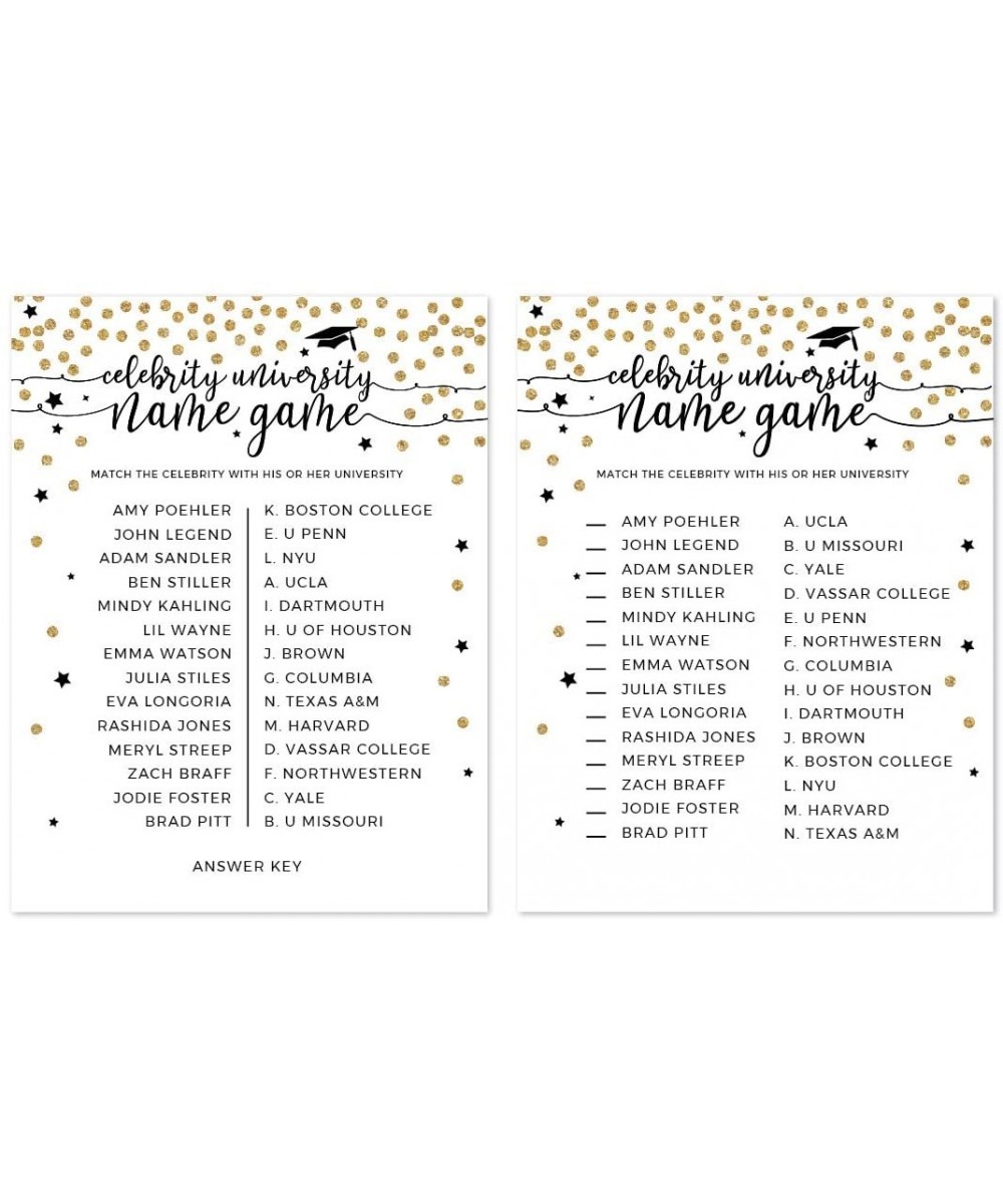 White and Gold Glittering Graduation Party Collection- Celebrity Name Game Cards- 20-Pack- Games Activities and Decorations -...