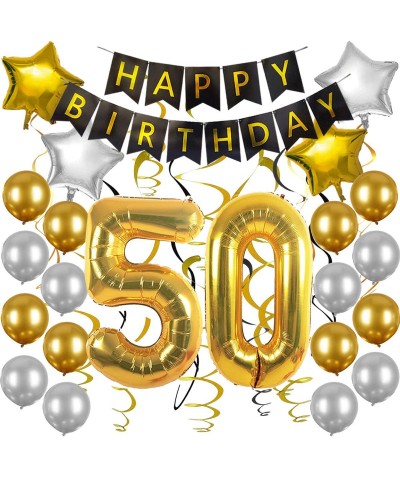 50th Birthday Decorations for Men Women Happy Birthday Banner Balloon 50th Gold Balloons Number 50 Birthday Balloons 50 Years...