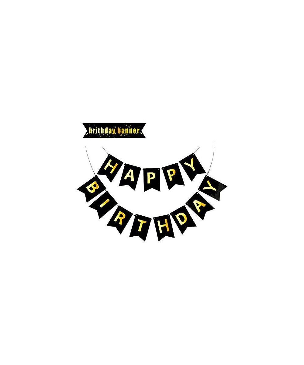 Black Happy Birthday Banner with Shiny Gold Letters Birthday- Party Decorations-Kids Birthday Party Decor-Home Decor - CD190G...