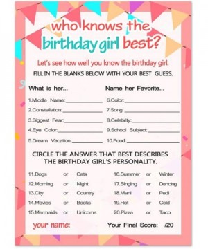 Who Knows The Birthday Girl Best- Birthday Girl Games - 20 Game Cards - CK18A5SIXW0 $7.62 Party Games & Activities
