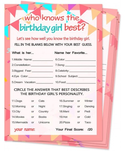 Who Knows The Birthday Girl Best- Birthday Girl Games - 20 Game Cards - CK18A5SIXW0 $7.62 Party Games & Activities