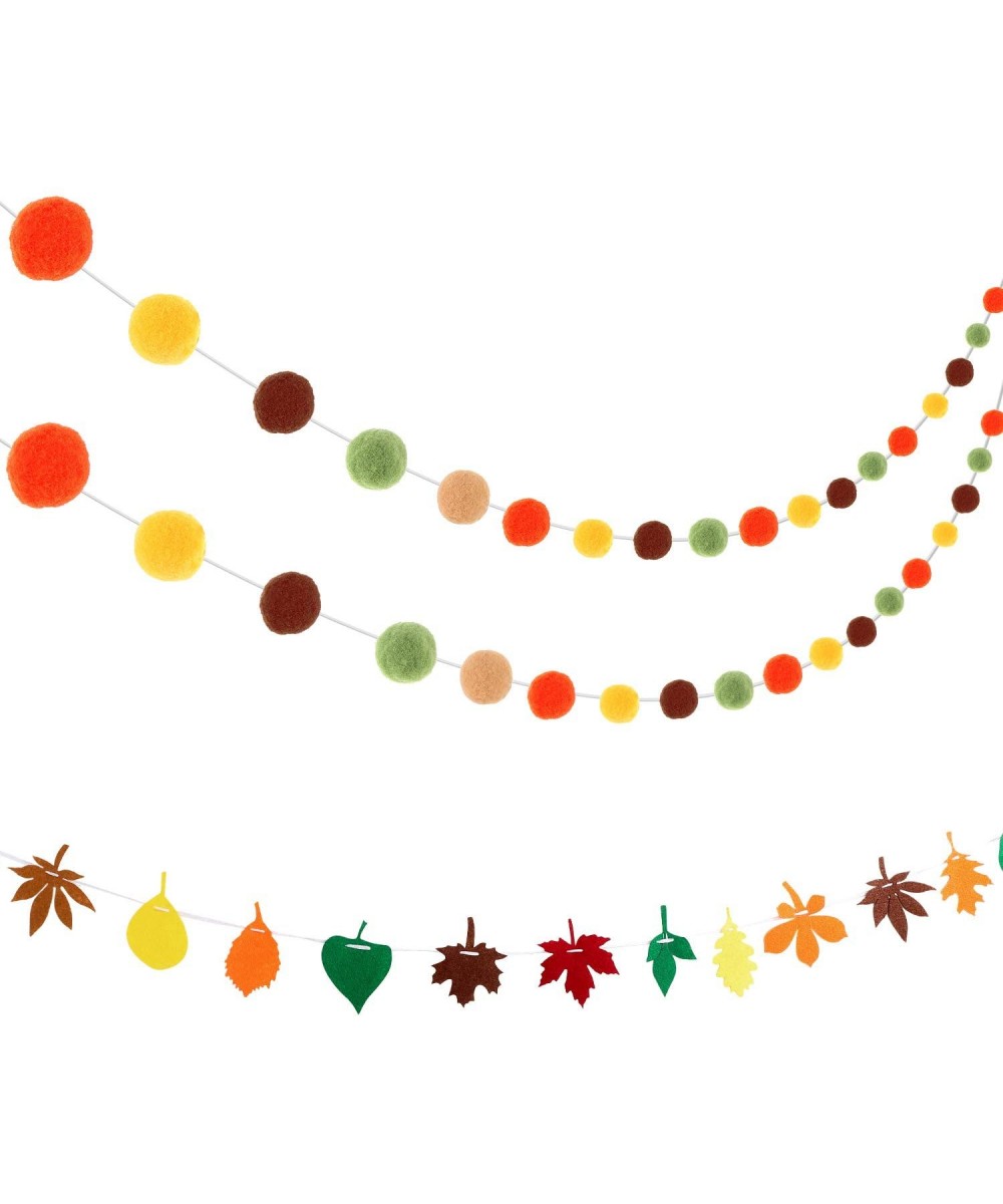 2 Pieces Thanksgiving Felt Ball Garlands Colorful Pom Pom Garlands and Thanksgiving Fall Leaf Felt Garland Colorful Autumn Le...