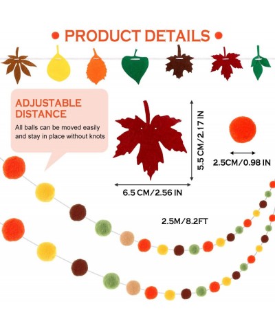 2 Pieces Thanksgiving Felt Ball Garlands Colorful Pom Pom Garlands and Thanksgiving Fall Leaf Felt Garland Colorful Autumn Le...