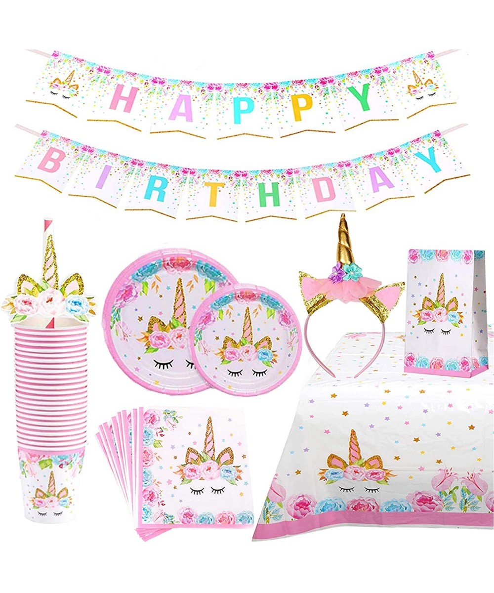 Unicorn Themed Birthday Party Plates Supplies Serve 16 Guest - CI190HDEAOM $16.66 Party Packs
