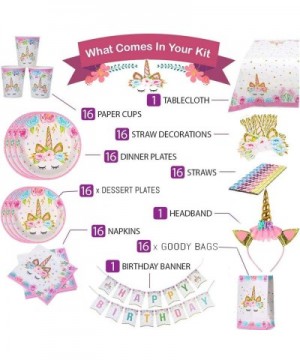 Unicorn Themed Birthday Party Plates Supplies Serve 16 Guest - CI190HDEAOM $16.66 Party Packs