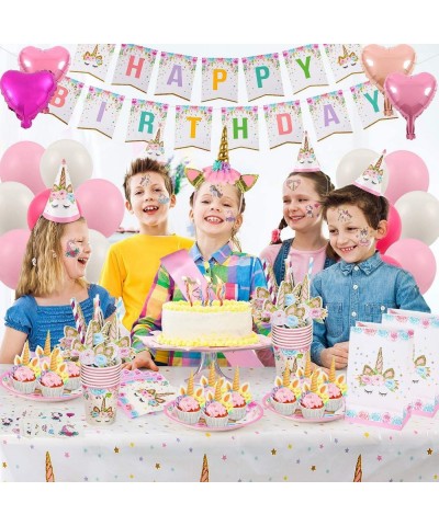 Unicorn Themed Birthday Party Plates Supplies Serve 16 Guest - CI190HDEAOM $16.66 Party Packs