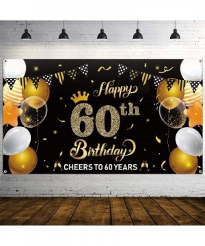 Happy 60th Birthday Backdrop Banner Cheers to 60 Years Background Banners 78" x 45" Extra Large Backdrops Balloons Black Gold...