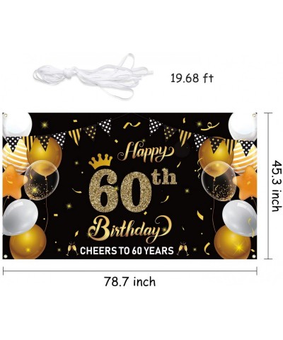 Happy 60th Birthday Backdrop Banner Cheers to 60 Years Background Banners 78" x 45" Extra Large Backdrops Balloons Black Gold...