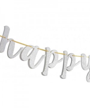 Glitter Silver Happy Birthday Banner for 1st 13th 10th 18th 21st 30th 40th Birthday Banner Sign - Happy Anniversary Party Bun...