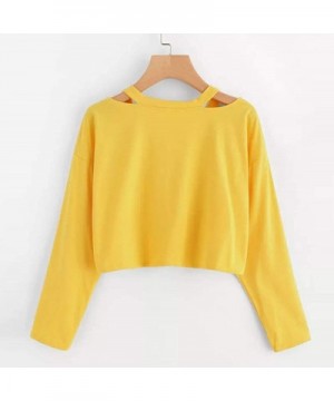 Women's Casual Floral Rose Print Long Sleeve Crop Tops Teen Girls Tops Sweatshirt Blouse Shirts - Yellow-1 - CJ18W44DQ60 $11....