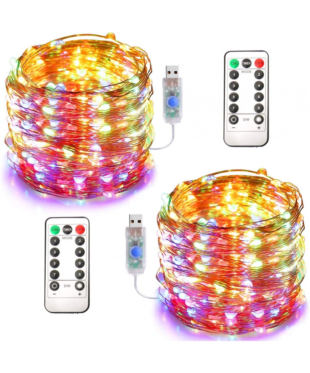 Fairy Lights 2 Pack 33FT 100 LED Christmas Lights with Remote Control & Timer Waterproof 8 Mode Adjustable Copper Wire String...