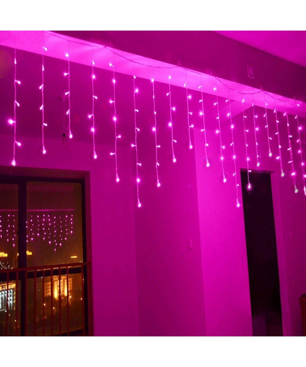 13ft 96 LEDs Icicle Curtain String Drop Lights- Indoor Outdoor Decoration for Festival Wedding Party Patio Garden (Pink) - Pi...