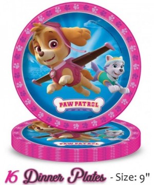 Paw Patrol Girls Party Supplies - Serves 16 - Plates (9")- Napkins- Cups- Paw Straws - Disposable Kids Birthday Dinnerware Bu...