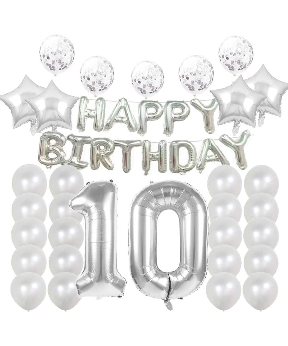 10th Birthday Decorations Party Supplies-10th Birthday Balloons Silver-Number 10 Mylar Balloon-Latex Balloon Decoration-Great...