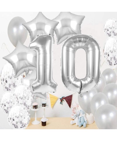10th Birthday Decorations Party Supplies-10th Birthday Balloons Silver-Number 10 Mylar Balloon-Latex Balloon Decoration-Great...
