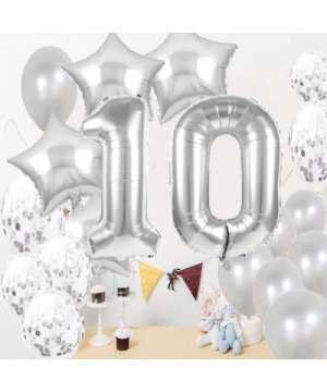 10th Birthday Decorations Party Supplies-10th Birthday Balloons Silver-Number 10 Mylar Balloon-Latex Balloon Decoration-Great...