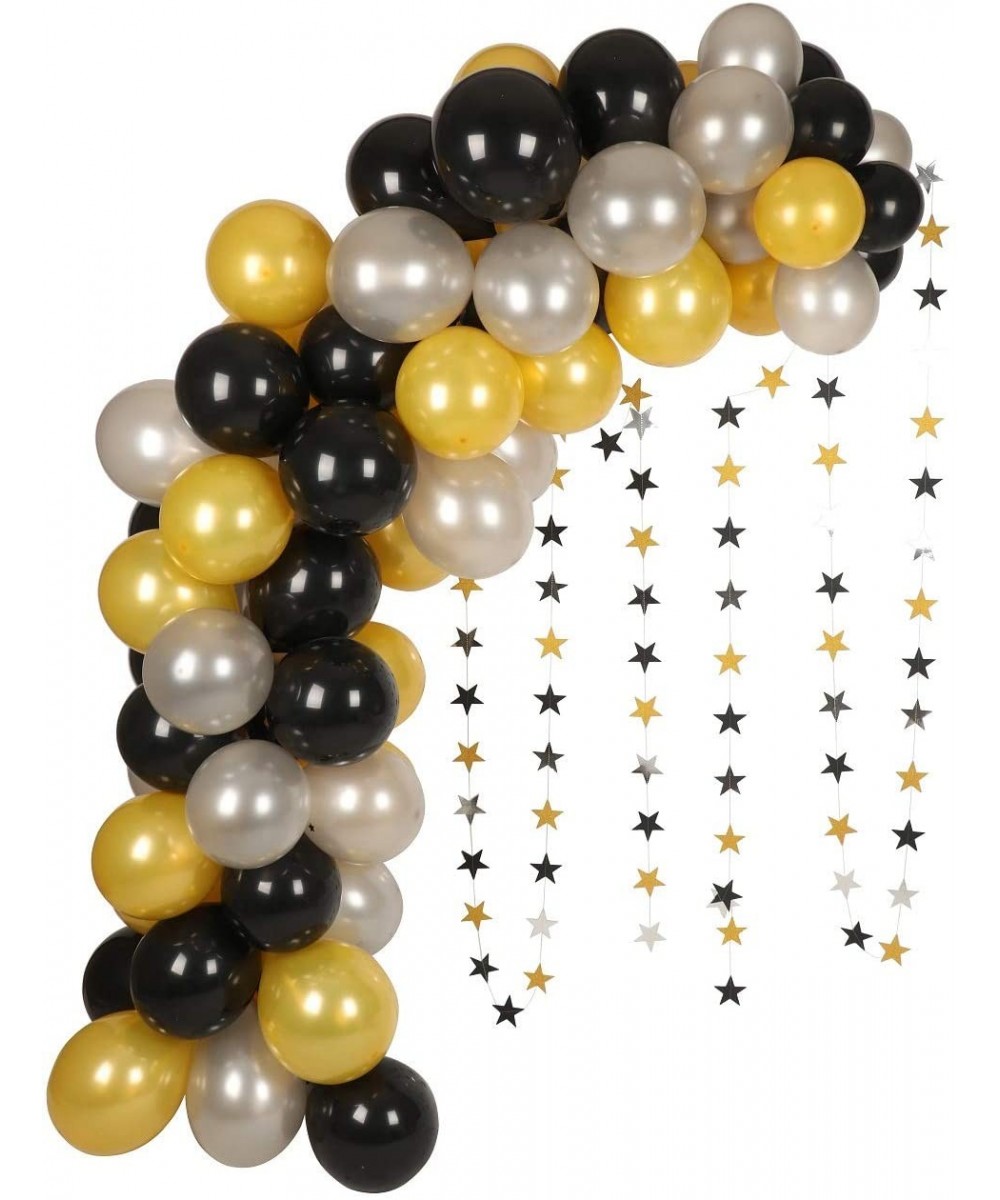 Balloon Arch & Garland Kit- Black Gold Silver Latex Balloons 141Pcs Include 2Sets Star Paper Garland for Baby Shower Birthday...