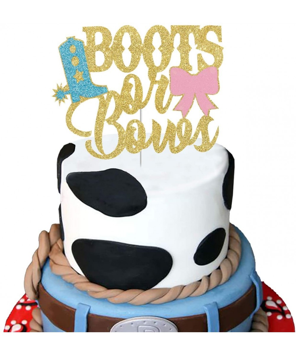 Boots or Bows Cake Topper-Glitter Gender Reveal Baby Shower Party Decorations for Photo Booth Props- He or She Boy or Girl Ca...