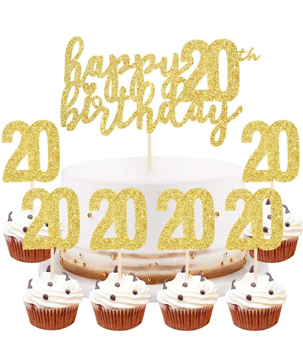 7 Piece Set 20th Birthday Cake Topper for Happy Birthday- 20 Golden Flash 20th Cake Topper Happy Birthday Cake Topper Cake Or...