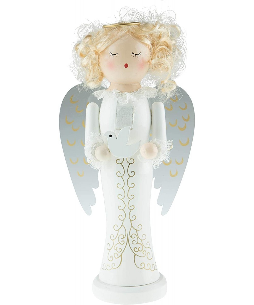 Blonde Angel Nutcracker - Angel Nutcracker Wears a Gold Halo and Holds a White Dove - 100% Wood - Angel Stands at 10" Perfect...