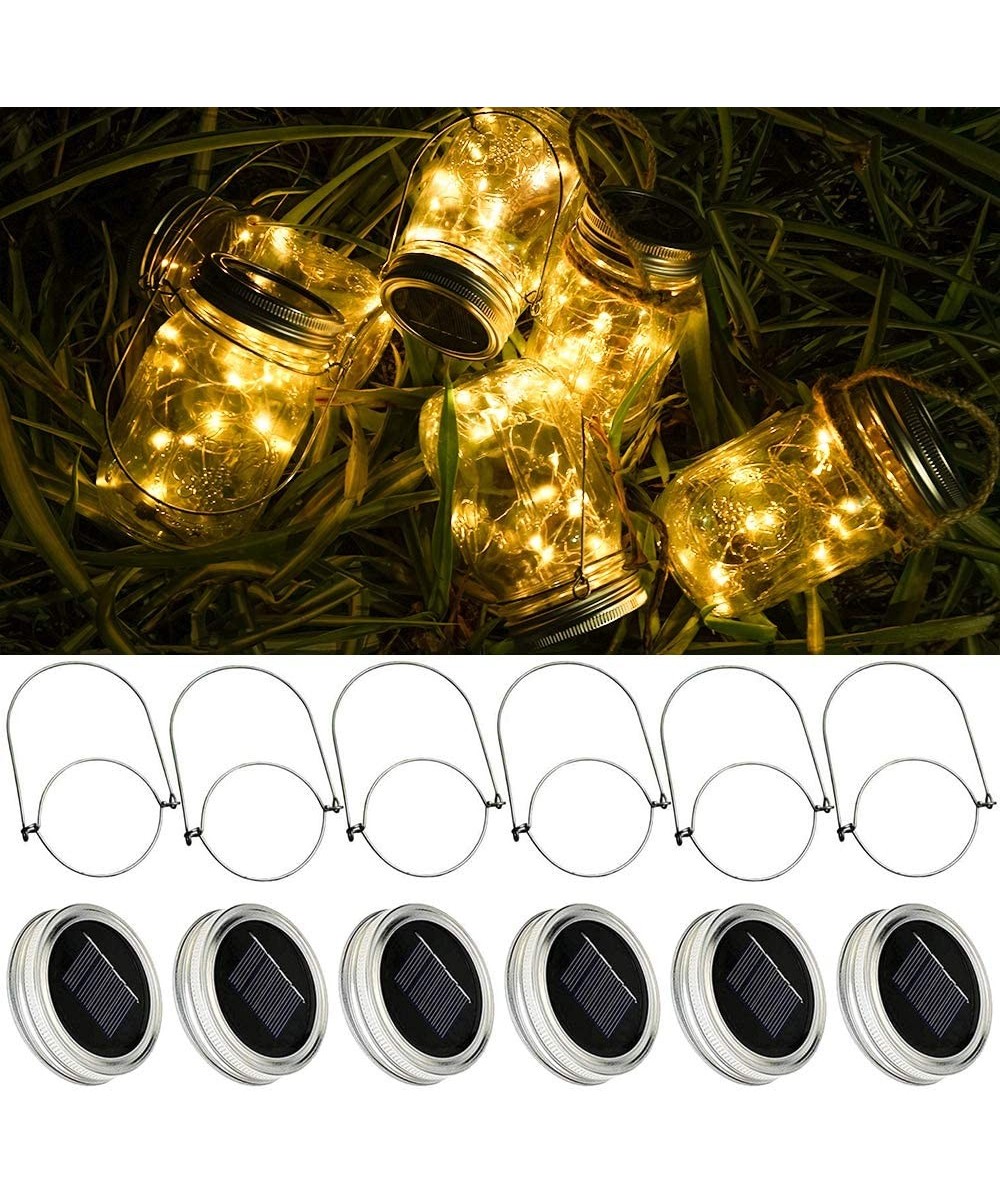 Solar Mason Jar Lid Lights [Updated]- 6 Pack 15 LED Waterproof Fairy Firefly Jar String Lights with Hangers (NO Jars)- Patio ...