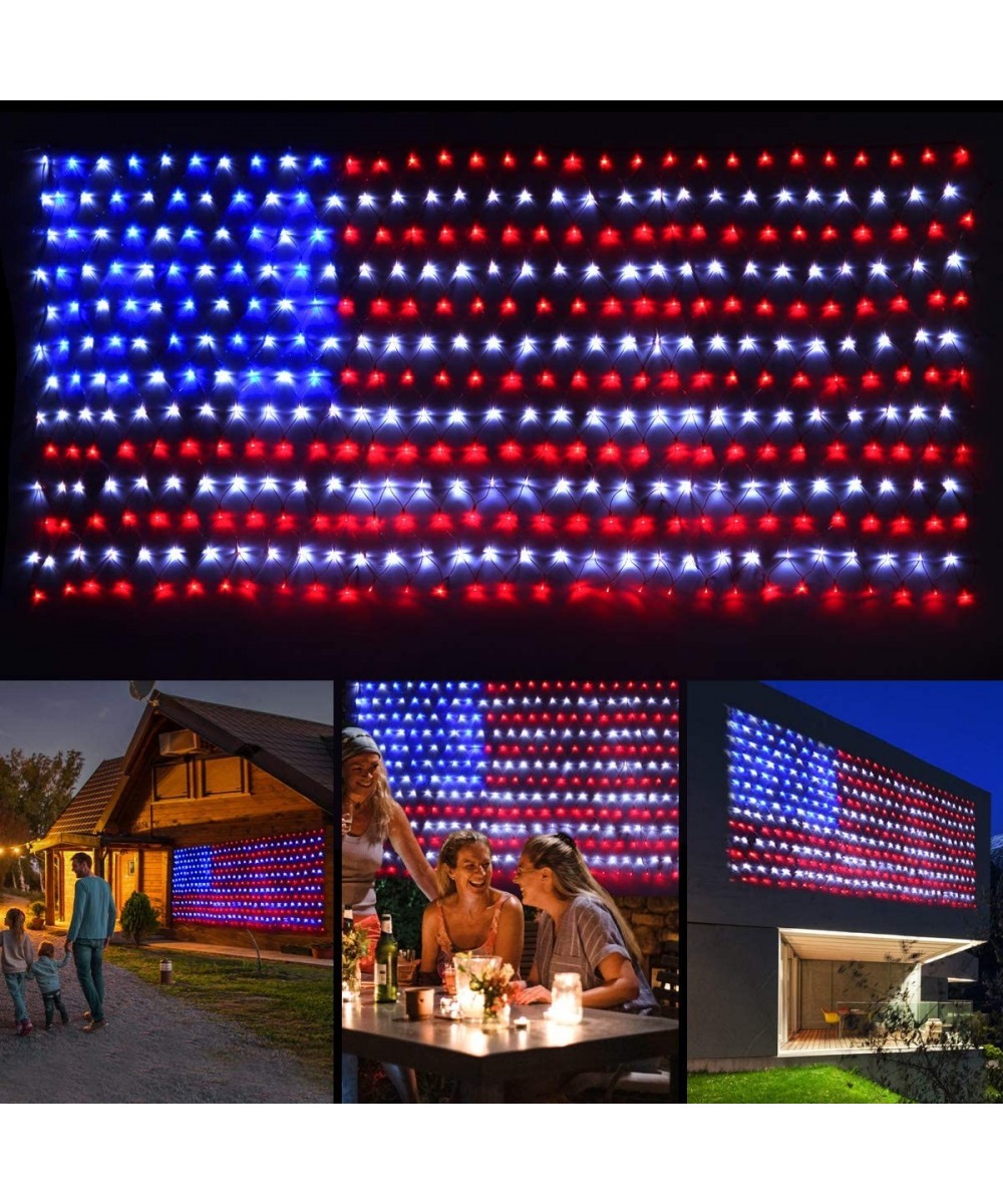 American Flag String Lights- 6.5ft x 3.28ft 390 Super Bright LEDs- IP44 Waterproof Plug Section Flag Net Light for Yard- Gard...