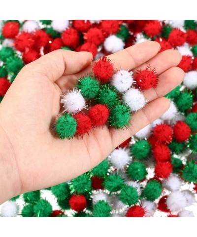 600 Pieces Christmas Pom Poms Glitter Pom Poms Arts and Crafts Making Balls for Christmas Craft Making Party Supplies (Red- G...