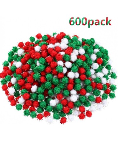 600 Pieces Christmas Pom Poms Glitter Pom Poms Arts and Crafts Making Balls for Christmas Craft Making Party Supplies (Red- G...