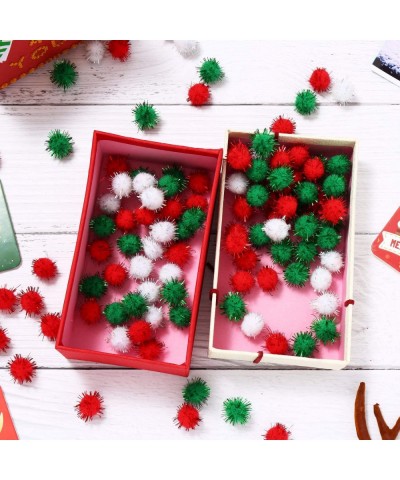 600 Pieces Christmas Pom Poms Glitter Pom Poms Arts and Crafts Making Balls for Christmas Craft Making Party Supplies (Red- G...