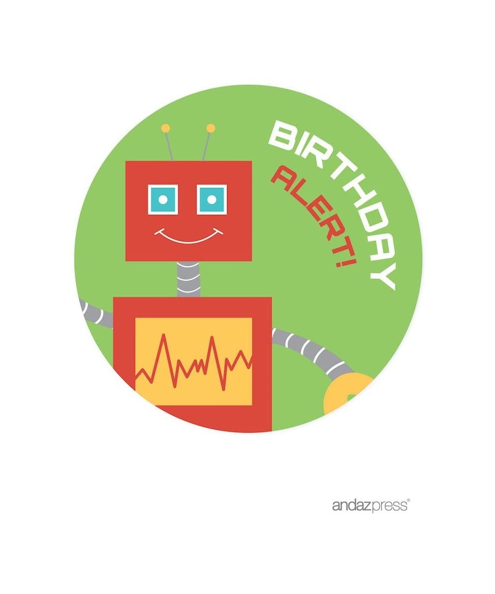 Robot Birthday Collection- Round Circle Label Stickers- Birthday Alert- 40-Pack - Label Round Birthday Alert - C812E50TWV5 $8...