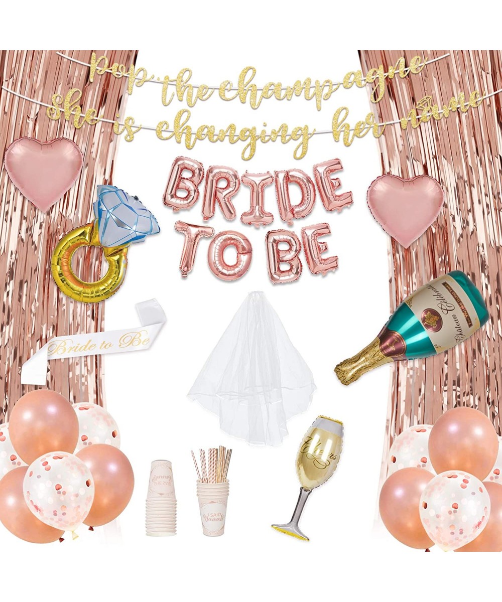 Bachelorette Party Decorations - Rose Gold Bridal Shower Supplies Set - Bride to Be Sash- 12oz Cups- Straws- Veil- Backdrops-...