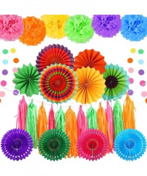 32 Pieces Fiesta Party Decoration Include Paper Fans- Tissue Paper Pom Poms- Circle Dot Garland and Tissue Paper Tassel for B...