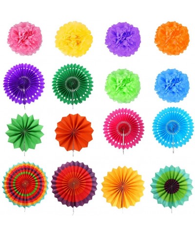 32 Pieces Fiesta Party Decoration Include Paper Fans- Tissue Paper Pom Poms- Circle Dot Garland and Tissue Paper Tassel for B...