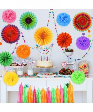 32 Pieces Fiesta Party Decoration Include Paper Fans- Tissue Paper Pom Poms- Circle Dot Garland and Tissue Paper Tassel for B...