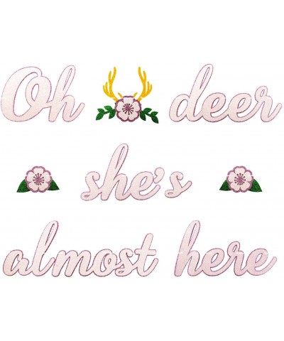 Deer Baby Shower Banner Oh Deer She's Almost Here Banner with Deer Antler and Flowers Boho Floral Themed Party Decor Woodland...