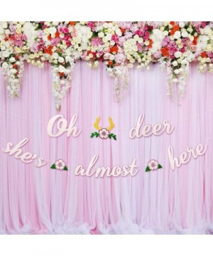Deer Baby Shower Banner Oh Deer She's Almost Here Banner with Deer Antler and Flowers Boho Floral Themed Party Decor Woodland...
